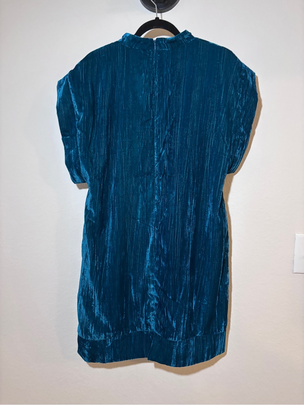Teal Velvet Short Sleeve Dress - Picture 2 of 3